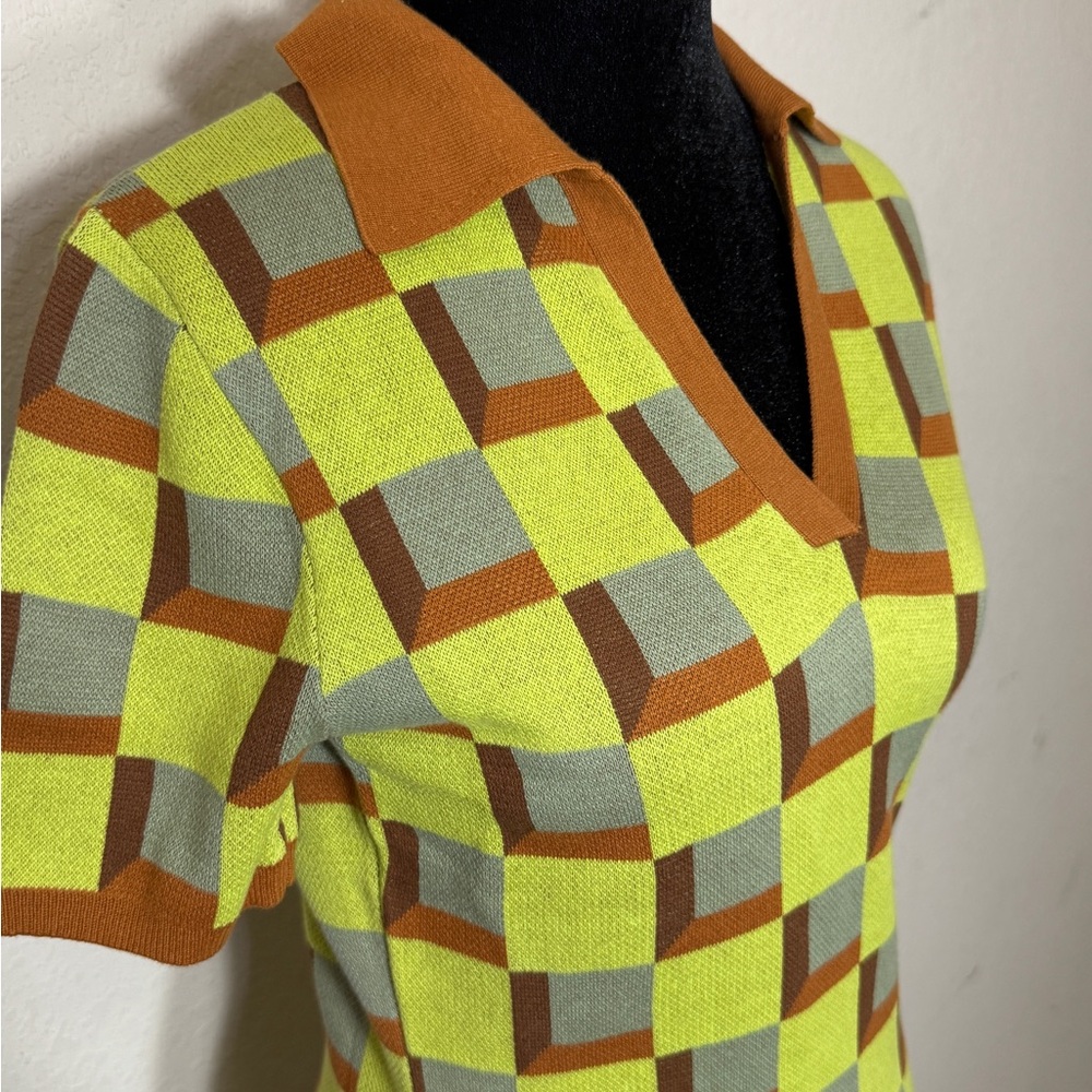 Another Girl Women's Retro Artsy Vintage Check Knit Mod Polo Dress size S - Picture 3 of 9